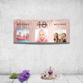 18. Geburtstag Foto Rose Gold Glitzer funkeln Banner