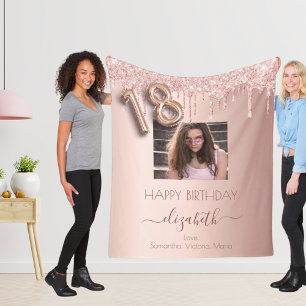 18. Geburtstag Foto Rose Gold Glitzer Rosa Freunde Fleecedecke