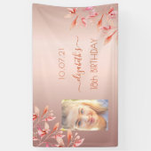 18. Geburtstag Foto Rose Gold rosa Blumen fallen Banner (Vertikal)