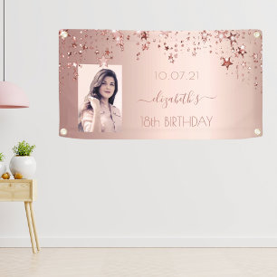 18. Geburtstag Foto Rose Gold Rosa Glitterstars Banner