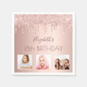 18. Geburtstag Foto Rose Gold rosa Tropfen Serviette (Vorderseite)