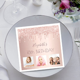 18. Geburtstag Foto Rose Gold rosa Tropfen Serviette