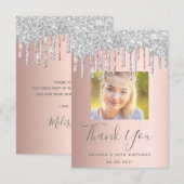 18. Geburtstag Foto Rose Gold Silber Tropfen Dankeskarte (Vorne/Hinten)