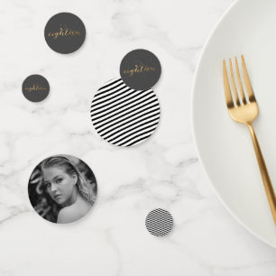 18. Geburtstag Foto Schwarz-weiß Gold Party Konfetti