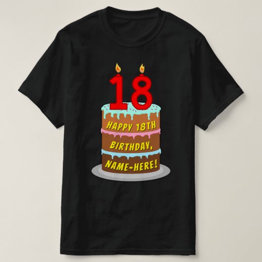 18. Geburtstag — Fun Cake & Candles, w/Individuell T-Shirt (Design vorne)