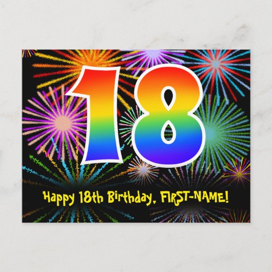18. Geburtstag - Fun Fireworks Pattern + Regenboge Postkarte (Vorderseite)