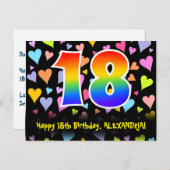 18. Geburtstag: Fun Hearts Pattern, Regenbogen 18 Postkarte (Vorne/Hinten)