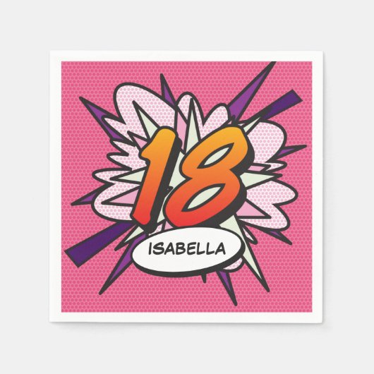 18 Geburtstag Fun Retro Comic Buch Rosa Serviette (Vorderseite)