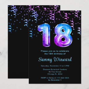 18. Geburtstag Galaxy Balloons mit Confetti Einladung