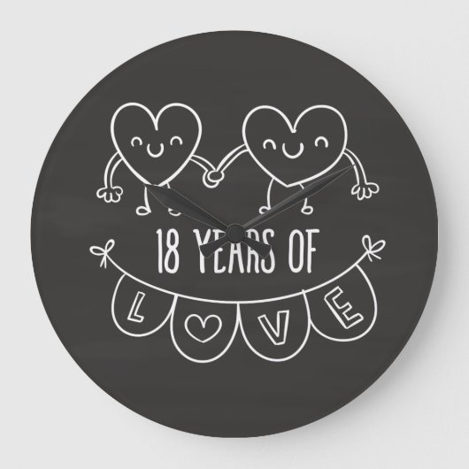 18. Geburtstag Geschenk Chalk Herzen Große Wanduhr (Vorderseite)