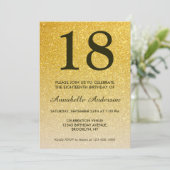 18. Geburtstag Glam Black Gold Glitzer Ombre Einladung (Stehend Vorderseite)