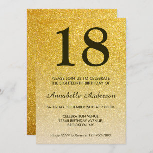 18. Geburtstag Glam Black Gold Glitzer Ombre Einladung