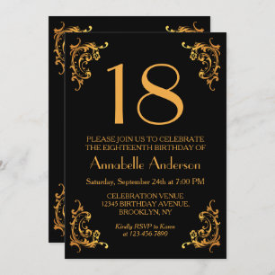 18. Geburtstag Glam Modern Gold Black Vintag Retro Einladung