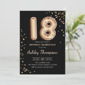 18. Geburtstag - Gold Balloons Black Einladung (Stehend Vorderseite)