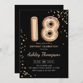 18. Geburtstag - Gold Balloons Black Einladung (Vorne/Hinten)