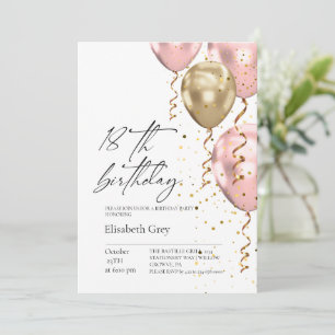 18. Geburtstag Gold Blush Rosa Ballons Modern Einladung