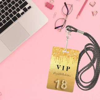 18. Geburtstag Gold Glitzer Tropfen metallisch Ausweis