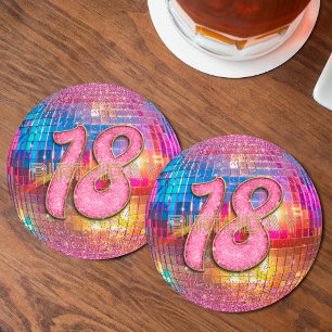 18. Geburtstag Gold Pink Glitter Tanz Disco Kugel Runder Pappuntersetzer