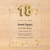 18. Geburtstag Gold Sterne klar Acryleinladungen (Vorderseite)