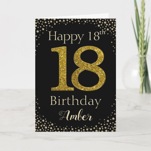 18. Geburtstag Goldener Glitzer Karte (Vorderseite)
