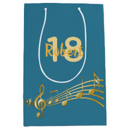 18. Geburtstag Goldgold Musiknoten aquamarin blau Mittlere Geschenktüte