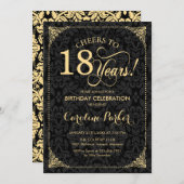 18. Geburtstag - Goldschwarzer Damaskus Einladung (Vorne/Hinten)
