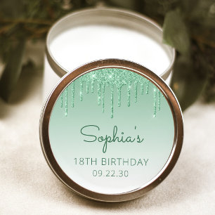 18. Geburtstag Grün Glitter-Drip-Rund-Sticker Runder Aufkleber