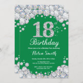 18. Geburtstag Grün und Silberdiamant Einladung (Vorne/Hinten)