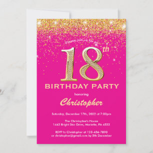 18. Geburtstag Hot Pink und Gold Glitzer Confetti Einladung