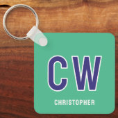 18. Geburtstag Initialen grün lila Schlüsselanhänger (Vorderseite)