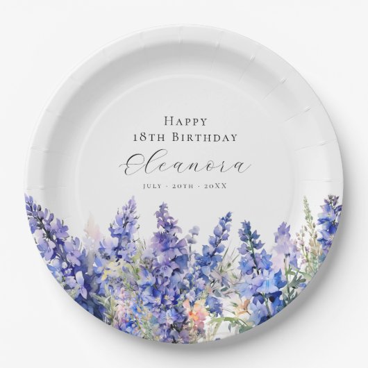 18. Geburtstag Juli Blume Larkspur Custom Pappteller (Vorderseite)