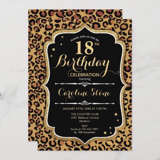 18. Geburtstag - Leopard Print Einladung (Vorne/Hinten)