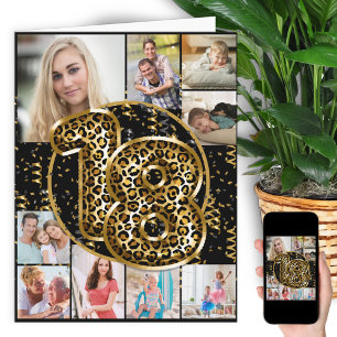 18. Geburtstag Leopard Print Gold Balloons Foto Karte