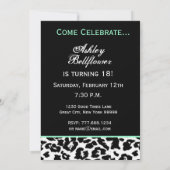 18. Geburtstag Leopard Print Schwarz-weiß Aqua Einladung (Rückseite)