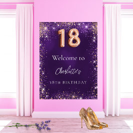 18. Geburtstag lila Glitzer Glitzern willkommen Poster