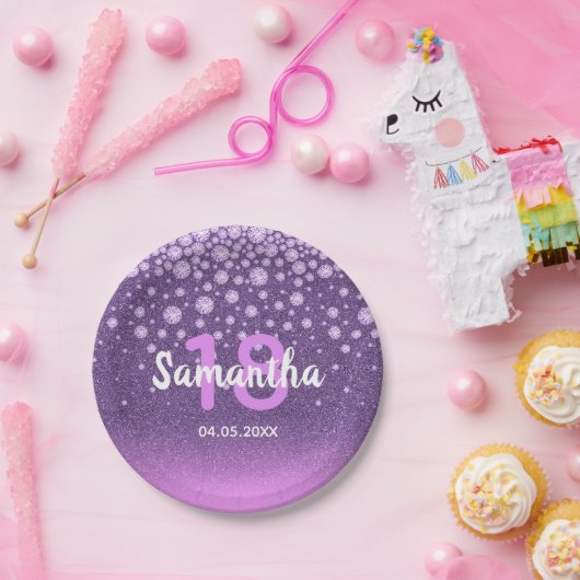 18. Geburtstag lila rosa Glitzer Pappteller (Party)