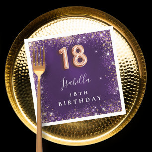 18. Geburtstag lila Rose Goldname Glitzern Serviette