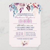 18. Geburtstag Lila & Türkis Aquarell Blume