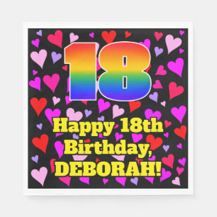 18. Geburtstag: Loving Hearts Pattern, Regenbogen Serviette