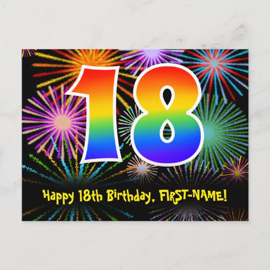 18. Geburtstag – Lustiges Feuerwerk Muster + Regen Postkarte (Vorderseite)