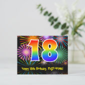 18. Geburtstag – Lustiges Feuerwerk Muster + Regen Postkarte (Stehend Vorderseite)