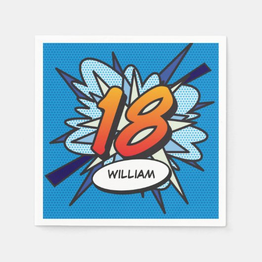 18. Geburtstag Lustiges Retro-Comicbook Serviette (Vorderseite)