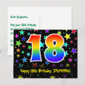 18. Geburtstag: Lustiges Sterne-Muster, Regenbogen Postkarte (Vorne/Hinten)