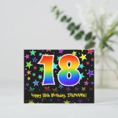 18. Geburtstag: Lustiges Sterne-Muster, Regenbogen Postkarte (Stehend Vorderseite)