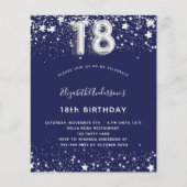 18. Geburtstag Marine blau Silber Einladung Budget Flyer (Vorne)