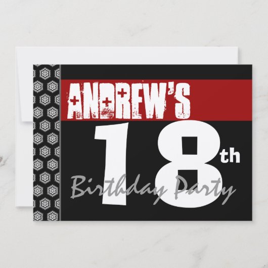 18. Geburtstag modern für ihn rotes weißes Einladung (Vorderseite)
