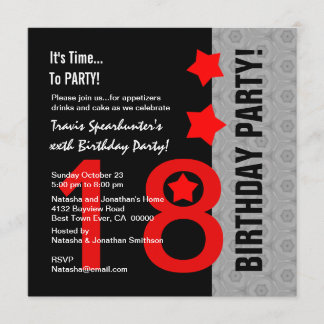 18. Geburtstag Moderne Red Silver Black A12 Red St Einladung