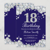 18. Geburtstag Navy Blue und Silver Diamond Einladung (Vorne/Hinten)