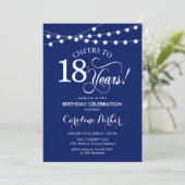 18. Geburtstag - Navy Blue White Einladung (Stehend Vorderseite)