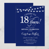 18. Geburtstag - Navy Blue White Einladung (Vorne/Hinten)